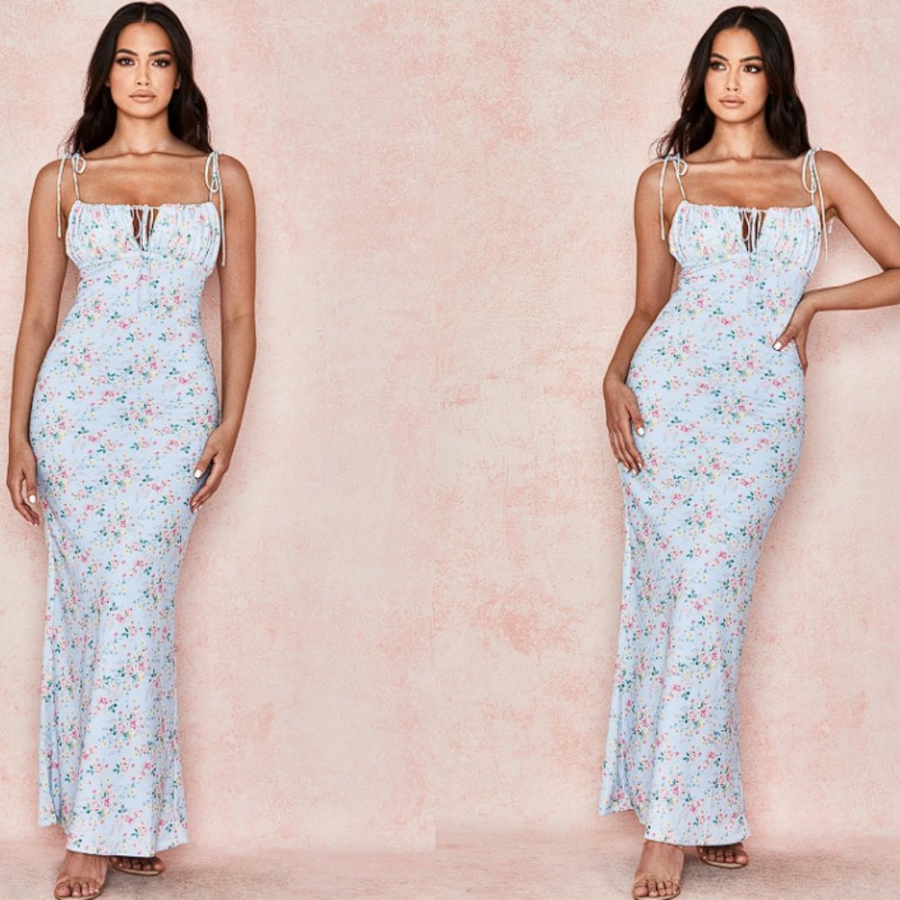 HOUSE OF CB 'Raphael' Pale Blue Floral Summer Maxi Dress NWT - Picture 4 of 8